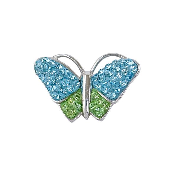 Vintage Sterling Silver 925 Blue Green Crystal Butterfly Pendant - Picture 2 of 7